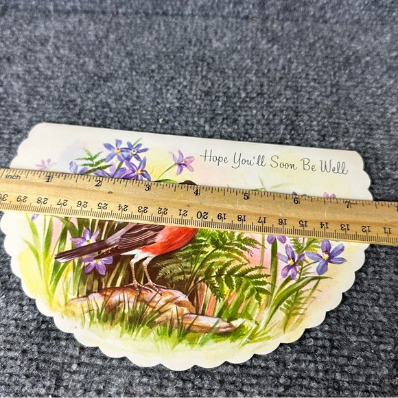 Vintage GET WELL greeting card birds Robin Quality Crest crescent shape 7.5x5 - Picture 7 of 9